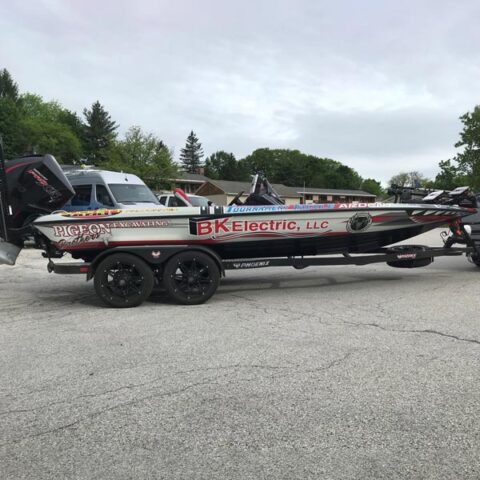 fishing boat with graphics